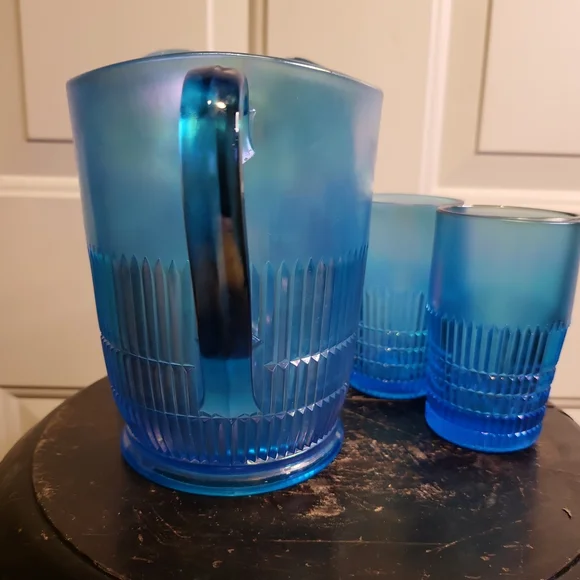 Fenton Celeste Blue Irridescent 90th Anniversary Pitcher and 2 Tumblers - Picture 2 of 11